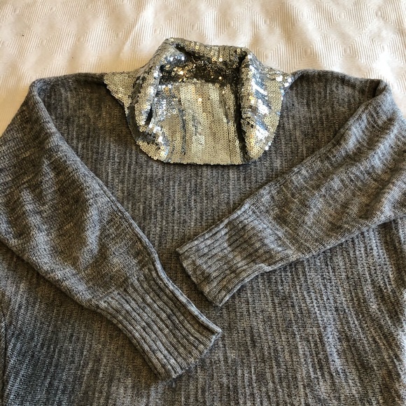 Dolman Sleeved Sweater with Silver Sequin Collar - Picture 5 of 7